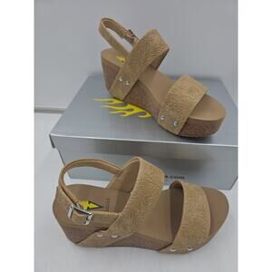 Volatile Women's 10 Size Summerlove Embossed Tan Wedge Heel Ankle Strap Sandals
